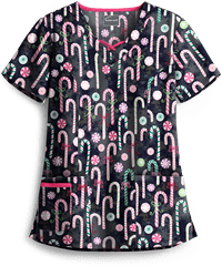 Butter-Soft Winter Candy Black Printed Women's 3-Pocket Criss Cross Scrub Top