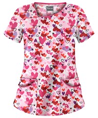 Butter-Soft Love White Women's 4-Pocket Asymmetrical Print Scrub Top