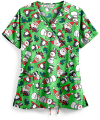 UA Christmas with Santa Gecko Women's 2-Pocket Mock Wrap Print Scrub Top