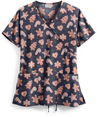 UA Gingerbread Cookies Granite Women's 2-Pocket Mock Wrap Print Scrub Top