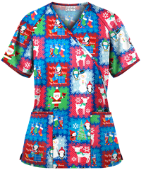 UA Best Buy Scrubs Winter Stickers Royal Women's 2-Pocket Mock Wrap Print Top