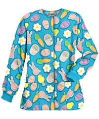 Butter-Soft Easter Cookies Turquoise Women's 2-Pocket Warm Up Print Scrub Jacket