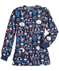 Butter-Soft Red, White, and Cool Navy	Women's 2-Pocket Print Scrub Jacket