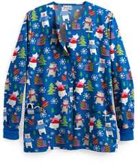 UA Beary Fun Winter Royal Women's 2-Pocket Print Scrub Jacket