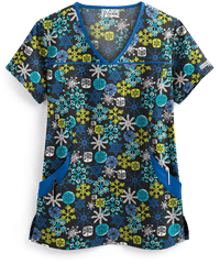 UA Snowflake Bliss Black Printed Women's 4-Pocket Princess Seam Scrub Top