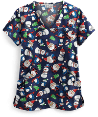 UA Christmas with Santa Navy Women's 4-Pocket Princess Seam Print Top