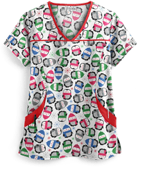 UA Winter Penguins White Printed Women's 4-Pocket Princess Seam Scrub Top