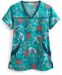 UA Poinsettia Garden Turquoise Women's 4-Pocket Princess Seam Print Top