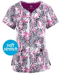 Healing Hands by Purple Label Isabel Modern Safari Women's 2-Pocket Y-Neck Print Scrub Top
