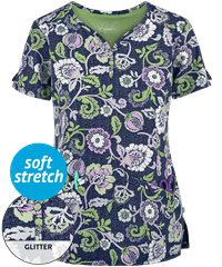 Healing Hands Premiere Isabel Paisley Texture Women's 2-Pocker V-Neck Print Scrub Top