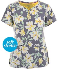 Healing Hands Premiere Sunny Azalea Women's 2-Pocket STRETCH Y-Neck Print Scrub Top