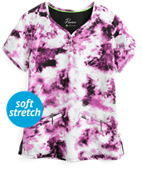 Healing Hands Premiere Passion Plum Tie Dye Isabel Women's 2-Pocket V-Neck Print Scrub Top 