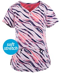 Healing Hands by Purple Label Isabel Wild Stripes Women's 2-Pocket Y-Neck Print Scrub Top 