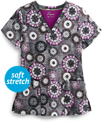Healing Hands Premiere Passion Plum Amanda Festive Carnival Women's 3-Pocket V-Neck Print Scrub Top