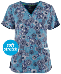 Healing Hands Premiere Graphic Scenery Amanda Women's 3-Pocket V-Neck Print Scrub Top