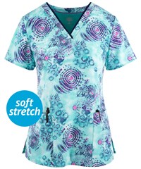 Healing Hands by Purple Label Amanda Hand Tied Dyed Women's 3-Pocket V-Neck Scrub Print Top 