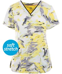 Healing Hands Premiere Liquid Light Women's 3-Pocket STRETCH V-Neck Print Scrub Top