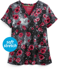 Healing Hands Premiere Amanda Midnight Sky Women's 3-Pocket V-Neck Print Scrub Top