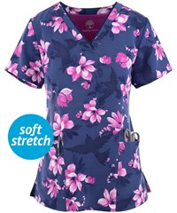 Healing Hands by Purple Label Amanda Nature Lover Women's 3-Pocket V-Neck Print Scrub Top