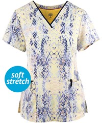 Healing Hands Premiere Summer Skin Women's 3-Pocket STRETCH V-Neck Print Scrub Top