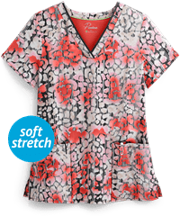 Healing Hands Premiere Sunset Orange Amanda Textured Skin Women's 3-Pocket V-Neck Print Scrub Top