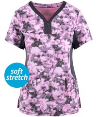 Healing Hands Premiere Abstract Bliss Women's 2-Pocket STRETCH Zip Y-Neck Print Scrub Top 