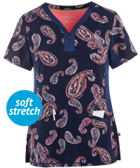 Healing Hands Premiere Starburst Endless Paisley Women's 3-Pocket Y-Neck STRETCH Print Scrub Top