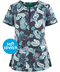 Healing Hands Premiere Daisy Bella Paisley Jean Women's 3-Pocket Round Neckline Print Scrub Top 