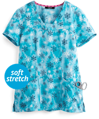 heartsoul Snowflake Shimmer Women's 2-Pocket V-Neck Print Scrub Top