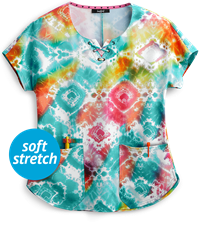 heartsoul Tie Dye Trance Women's 2-Pocket Round Neck Print Scrub Top