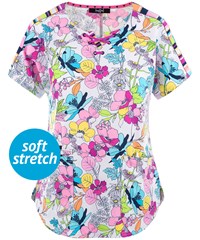 Heartsoul Garden of Grove Lace Women's 2-Pocket Up V-Neck Print Scrub Top 