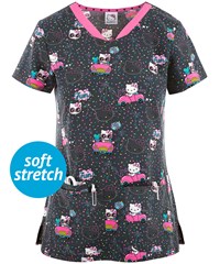 Heartsoul Kawaii Vacation Women's 3-Pocket V-Neck Print Scrub Top