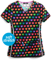 heartsoul Rainbow Love Women's 3-Pocket V-Neck Print Scrub Top