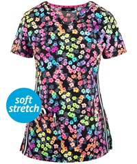 Heartsoul Rainbow Blossoms Women's 3-Pocket V-Neck Print Scrub Top