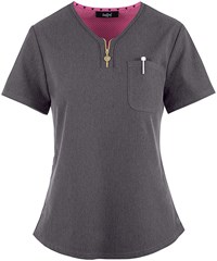 heartsoul Break On Through Women's 2-Pocket STRETCH Zip Front Y Neck Scrub Top 