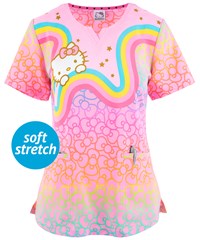 Heartsoul Retro Rainbow Women's 2-Pocket V-Neck Print Scrub Top 