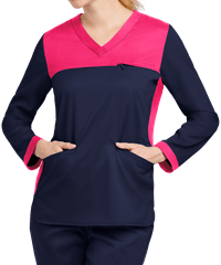 Happy Scrubs Contrast Yoke Long Sleeve Top
