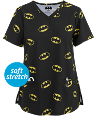 Batman Women's 2-Pocket V-Neck Print Scrub Top