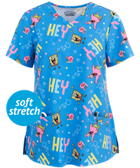 Spongebob Square Women's 2-Pocket V-Neck Print Scrub Top