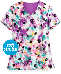 Cherokee Infinity Tie Dye Trip Women's 3-Pocket Notched Round Neck Print Scrub Top