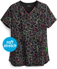 Cherokee Infinity Marbled Hearts Women's 2-Pocket V-Neck Print Scrub Top