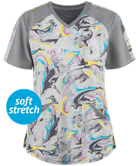 Cherokee Infinity Marvelous Marble Women's 4-Pocket V-Neck Print Scrub Top