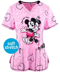Cherokee Infinity I Love You More Women's 2-Pocket STRETCH V-Neck Print Scrub Top 
