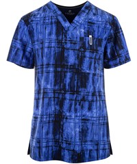 Cherokee Infinity Plaid Tie Dye Men's 1-Pocket STRETCH V-Neck Print Scrub Top