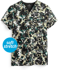 Cherokee Infinity Cool Down Camo Men's 3-Pocket V-Neck Print Scrub Top