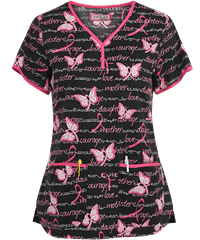 koi Butterfly & Words Fashion Eve Women's 2-Pocket Y-Neck Print Scrub Top