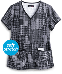 koi Lite™ Houndstooth Platinum Eve Women's 2-Pocket Y-Neck Print Scrub Top