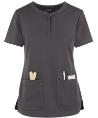 Style # K1009: CHARCkoi Next Gen Back in Action Women's 3-Pocket Zip Closure STRETCH Scrub Top