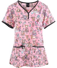 koi tokidoki Eve Kawaii Confections Women's 2-Pocket Y-Neck Print Scrub Top 