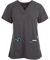 Style # K1019: CHARCKoi Next Gen Hustle and Heart Women's 3-Pocket V-Neck STRETCH Scrub Top